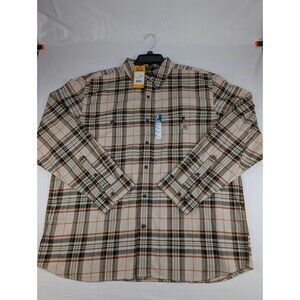 Men's XLT Carhartt Rugged Flex Relaxed Fit Plaid Shirt Beige TW5949-M New NWT